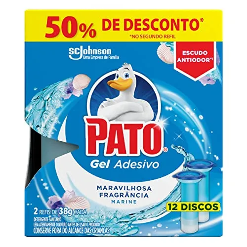 (Rec)Pato Desodorizador Gel Adesivo 2 Refis Marine, Limpeza Banheiro, Vaso Sanitrio Limpo E Perfumado, 12 Discos